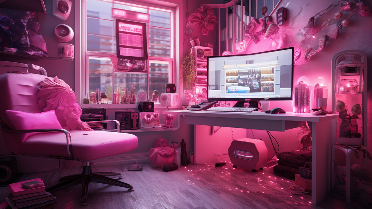 desk, office, gamer, pink, rose, technology, home, screen, japan, gamer, gamer, gamer, gamer, gamer