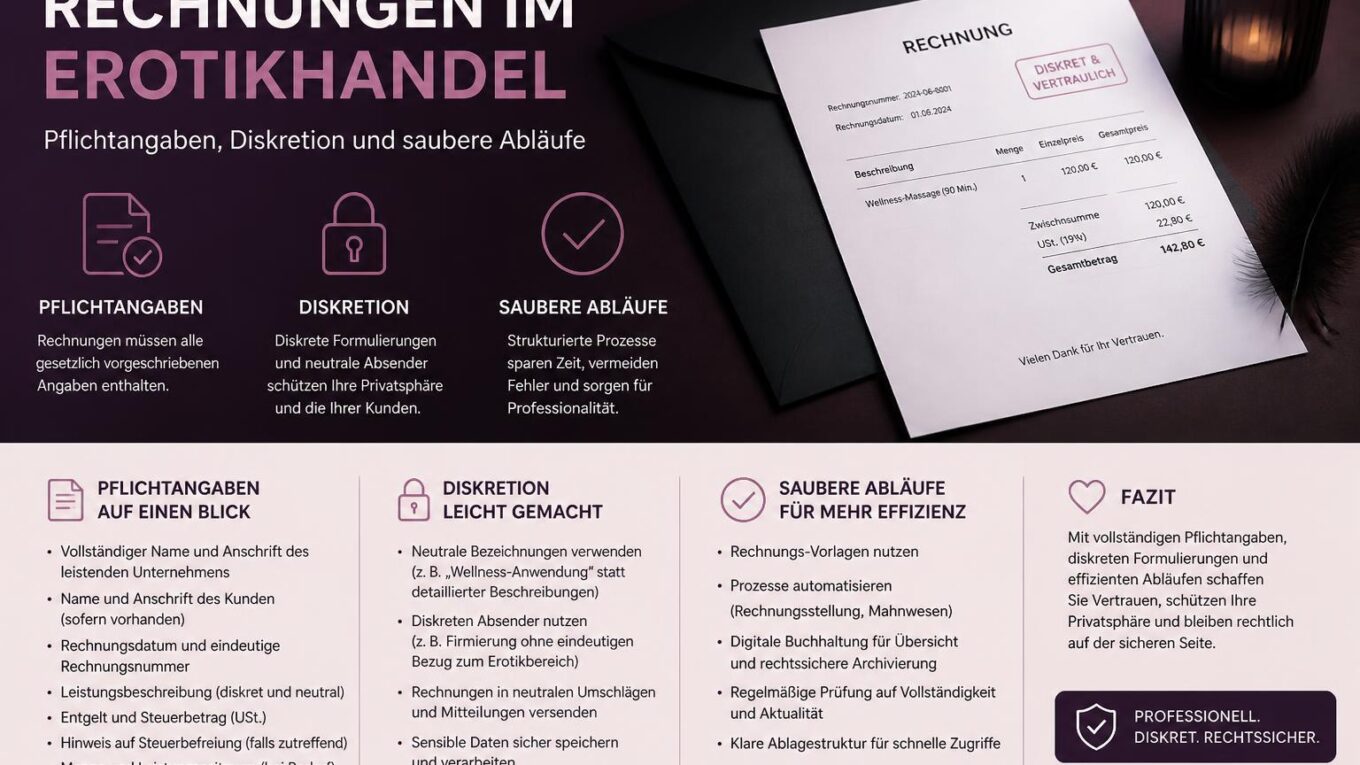 Rechnungen im Erotikhandel: Pflichtangaben, Diskretion und saubere Abläufe