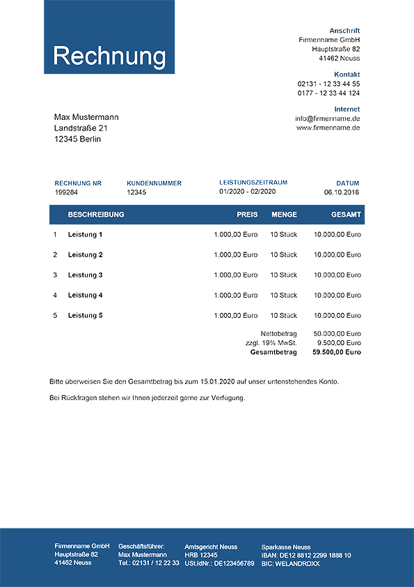 Rechnungsvorlagen Muster Und Beispiele Zum Download PZGI