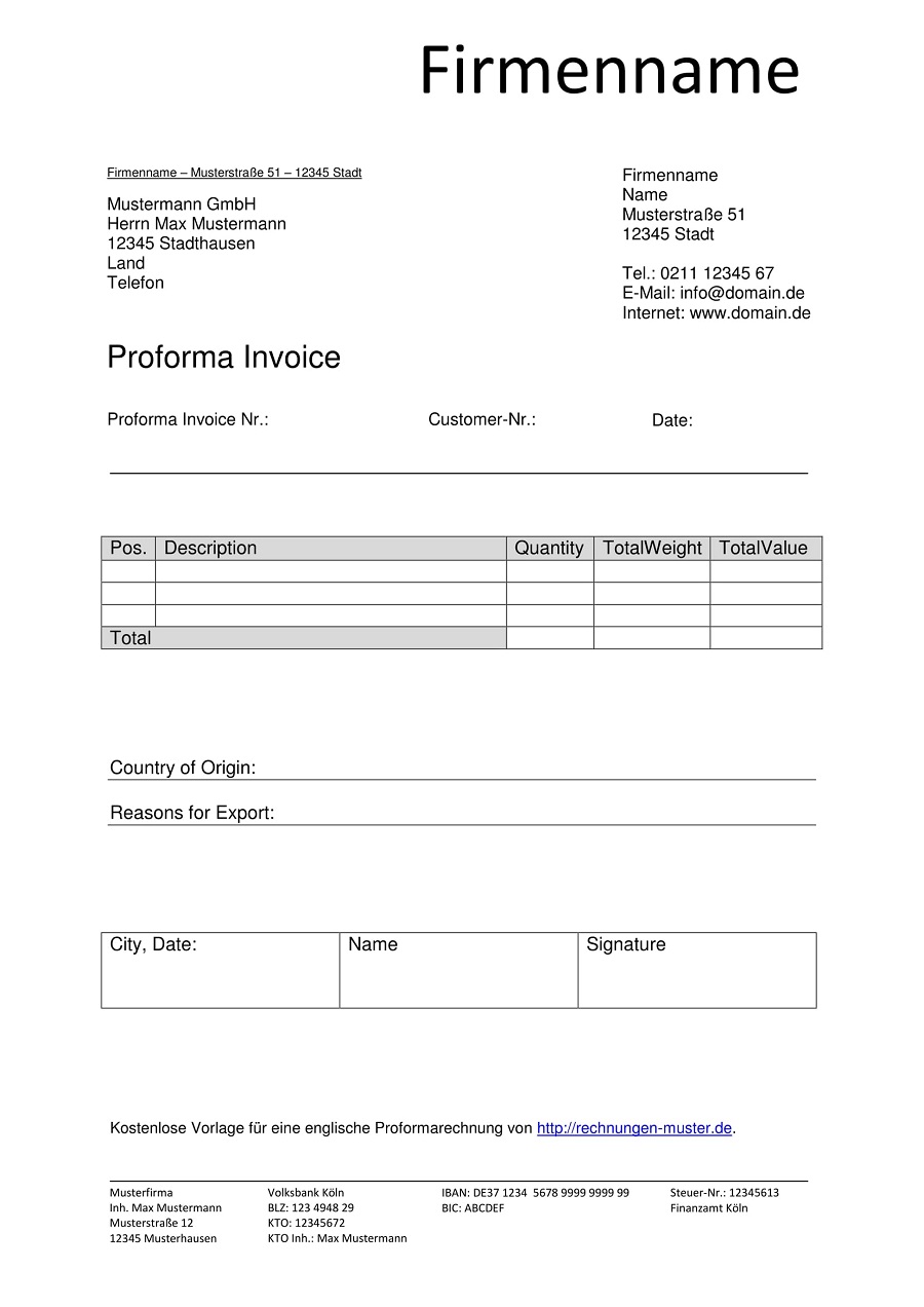 Proforma Rechnung - Vorlagen & Muster - Proformarechnung Regarding Fedex Proforma Invoice Template