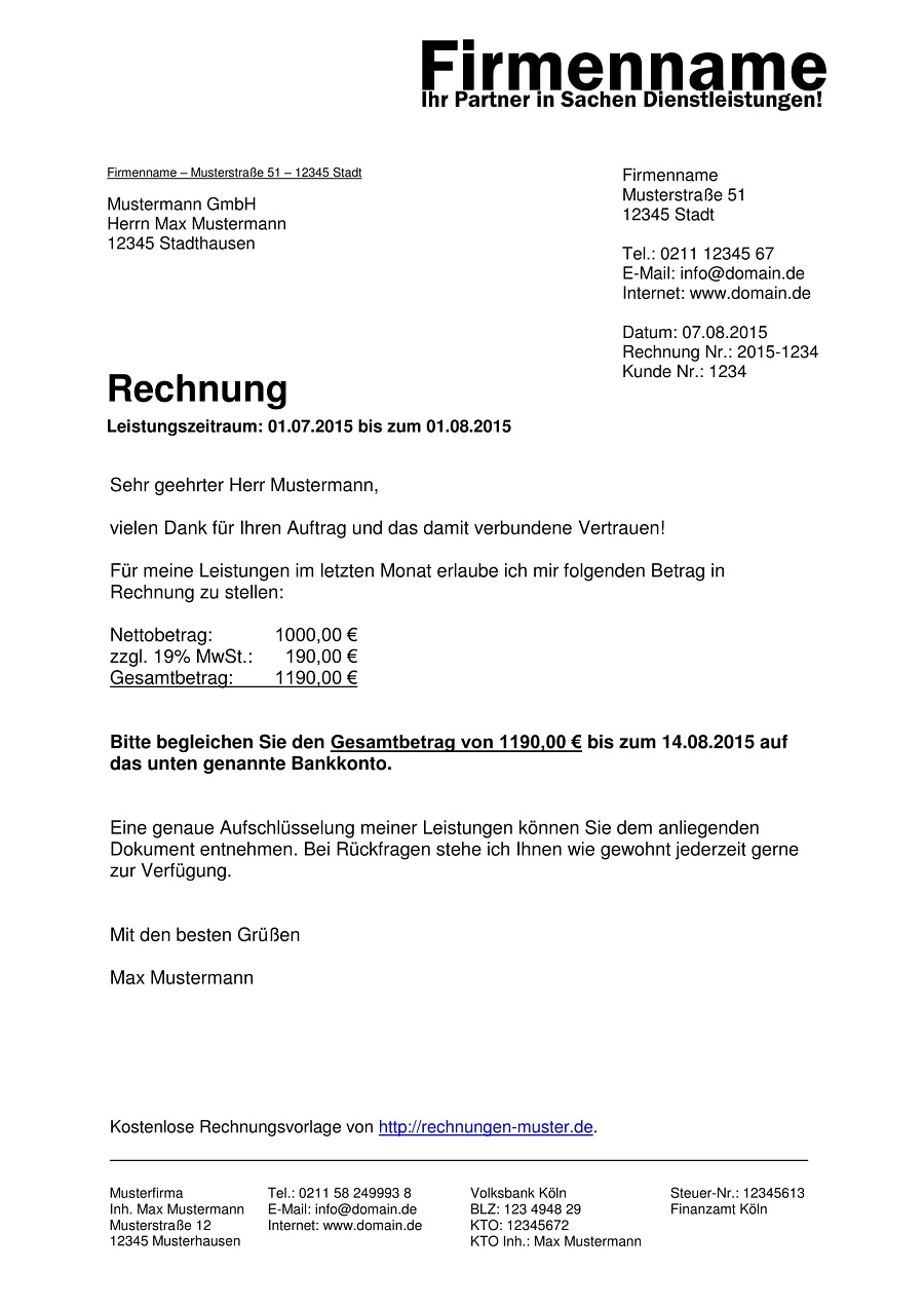 Rechnungsvorlagen kostenlos - Rechnungsvorlage für jeden ...