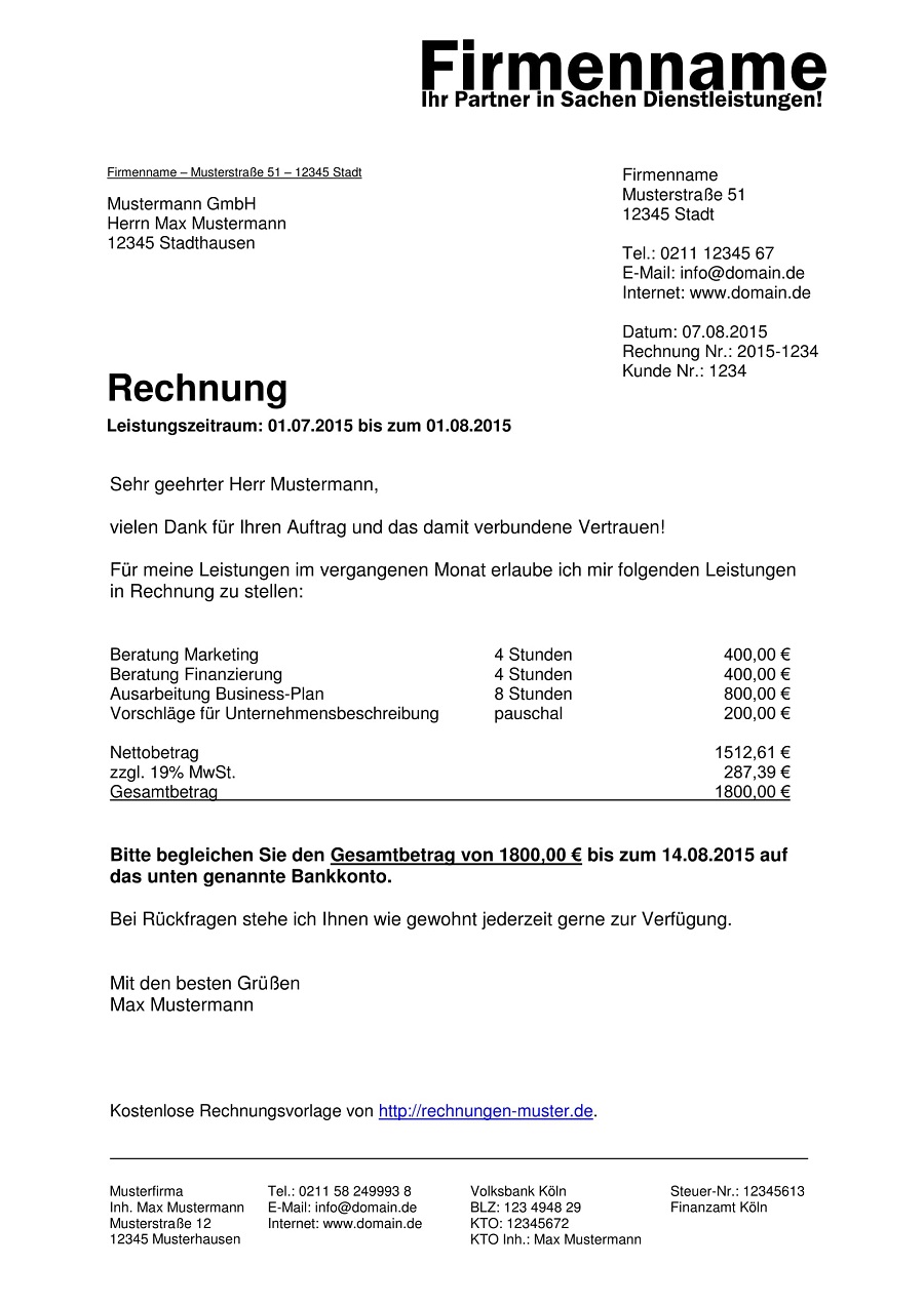 Rechnungsvorlagen kostenlos - Rechnungsvorlage für jeden ...